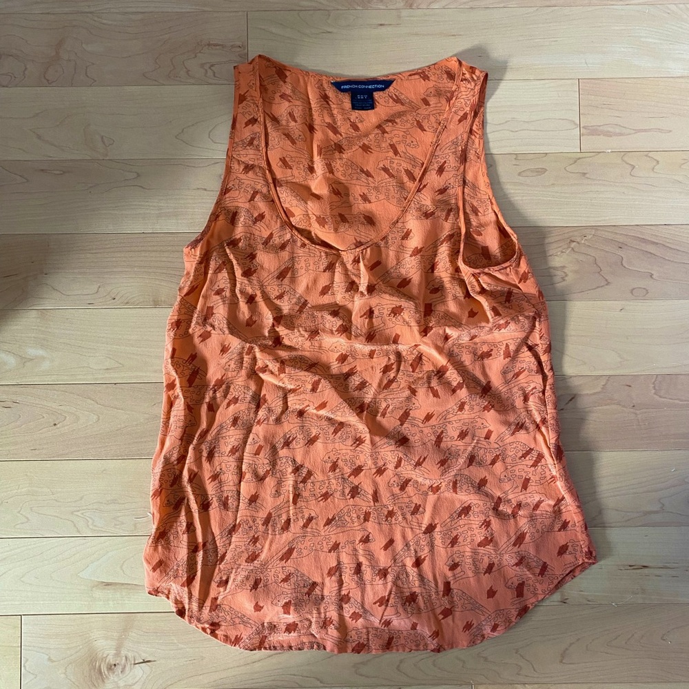 French Connection orange leopard silk tank